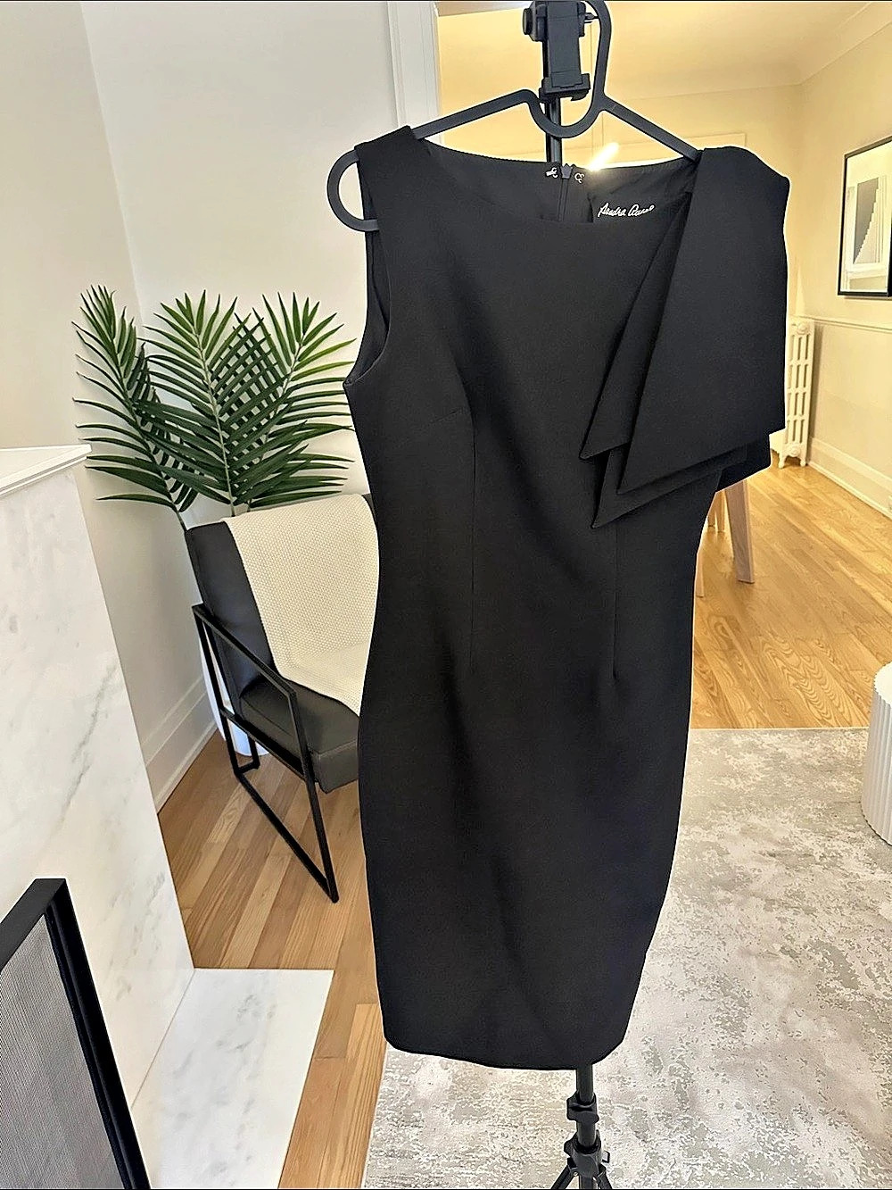 Sandra Angelozzi Black Accent Bow Tailored Midi Formal Dress